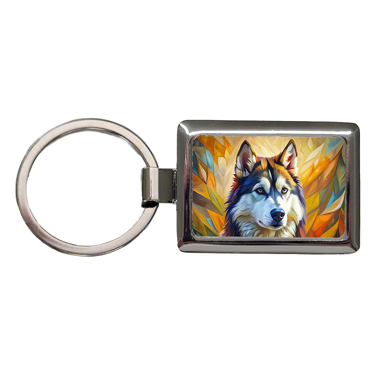 Alaskan Malamute Dog Expressionism Art Rectangle Metal Keychain