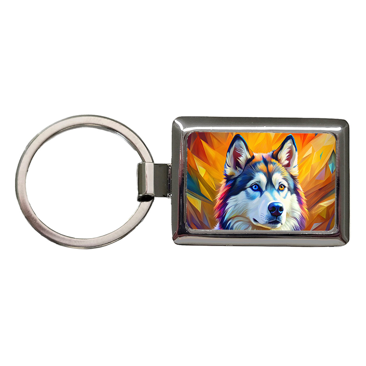 Alaskan Malamute Dog Pop Art Rectangle Metal Keychain