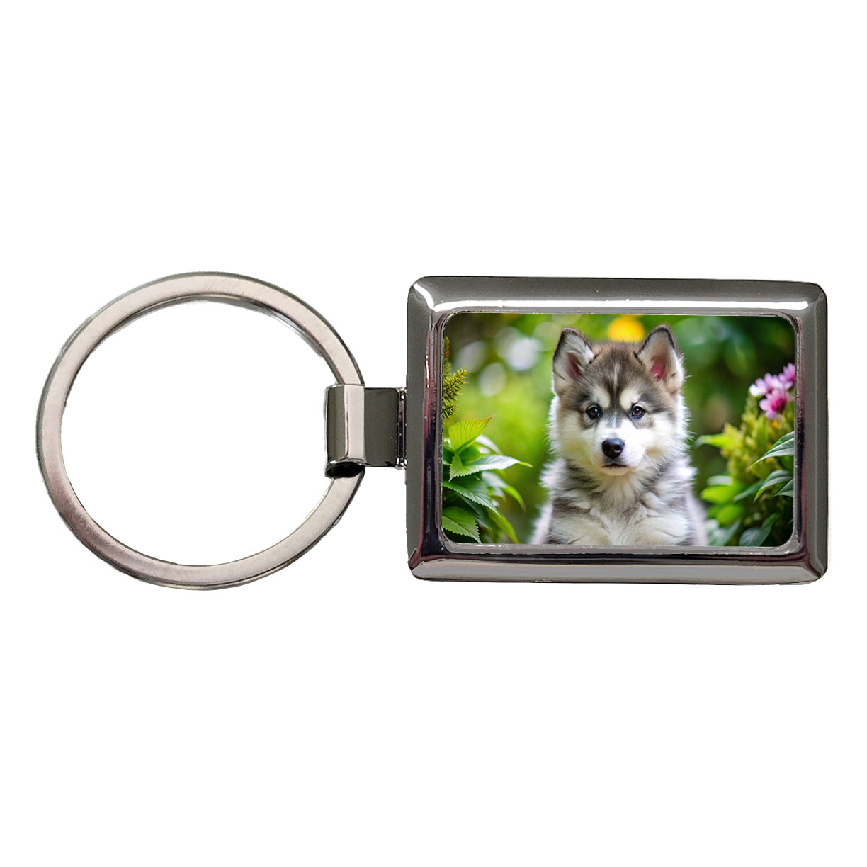 Alaskan Malamute Dog Puppy Photo Rectangle Metal Keychain