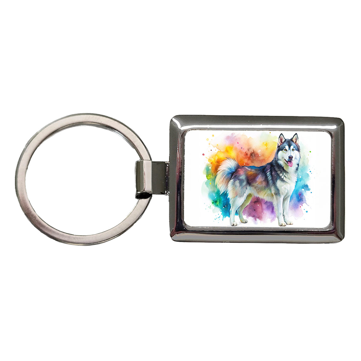 Alaskan Malamute Dog Watercolor Style Rectangle Metal Keychain