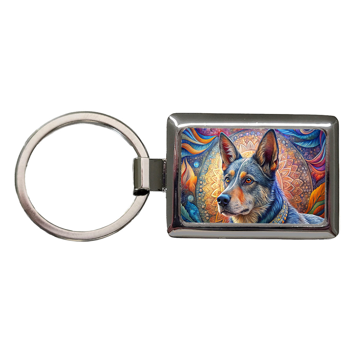 Australian Cattle Dog Bohemian Art Rectangle Metal Keychain