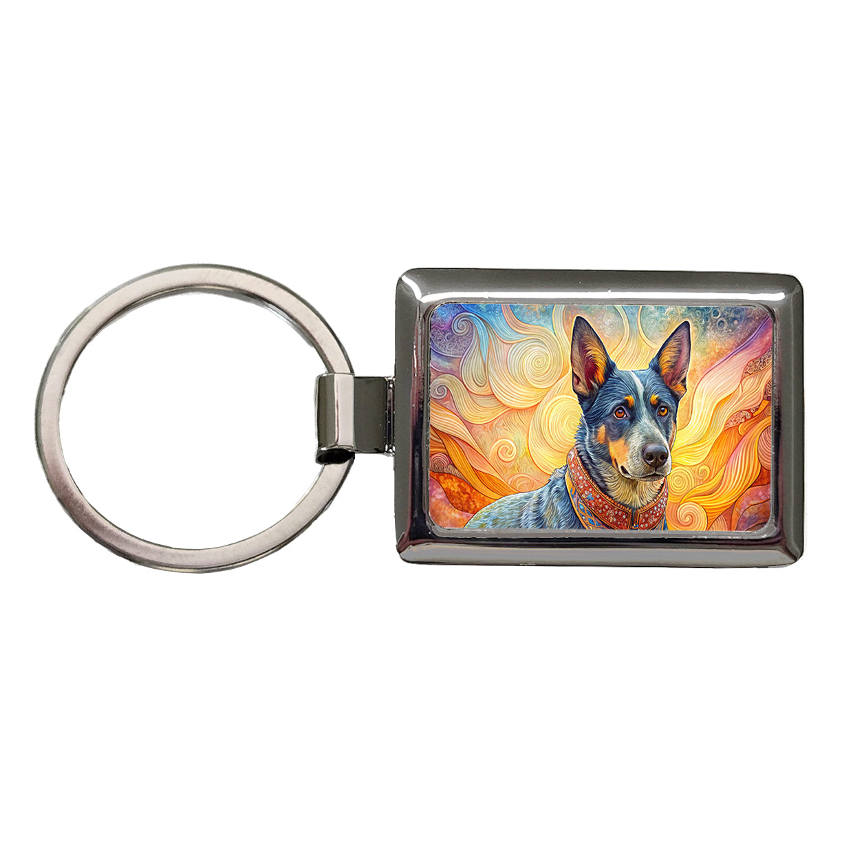 Australian Cattle Dog French Bohemian Art Rectangle Metal Keychain