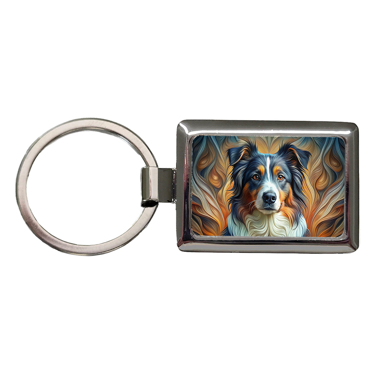 Australian Shepherd Dog Abstract Art Rectangle Metal Keychain