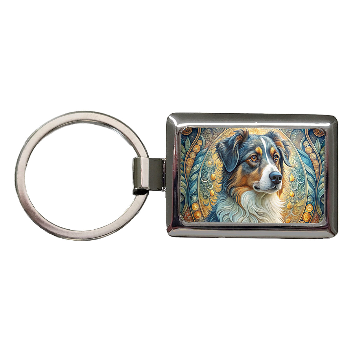 Australian Shepherd Dog Art Nouveau Rectangle Metal Keychain