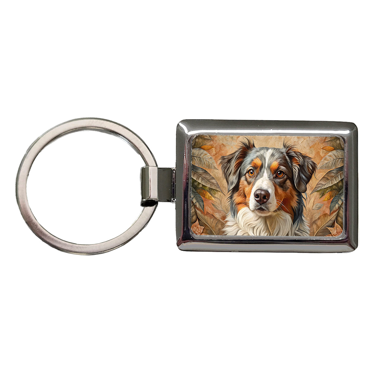 Australian Shepherd Dog French Bohemian Art Rectangle Metal Keychain