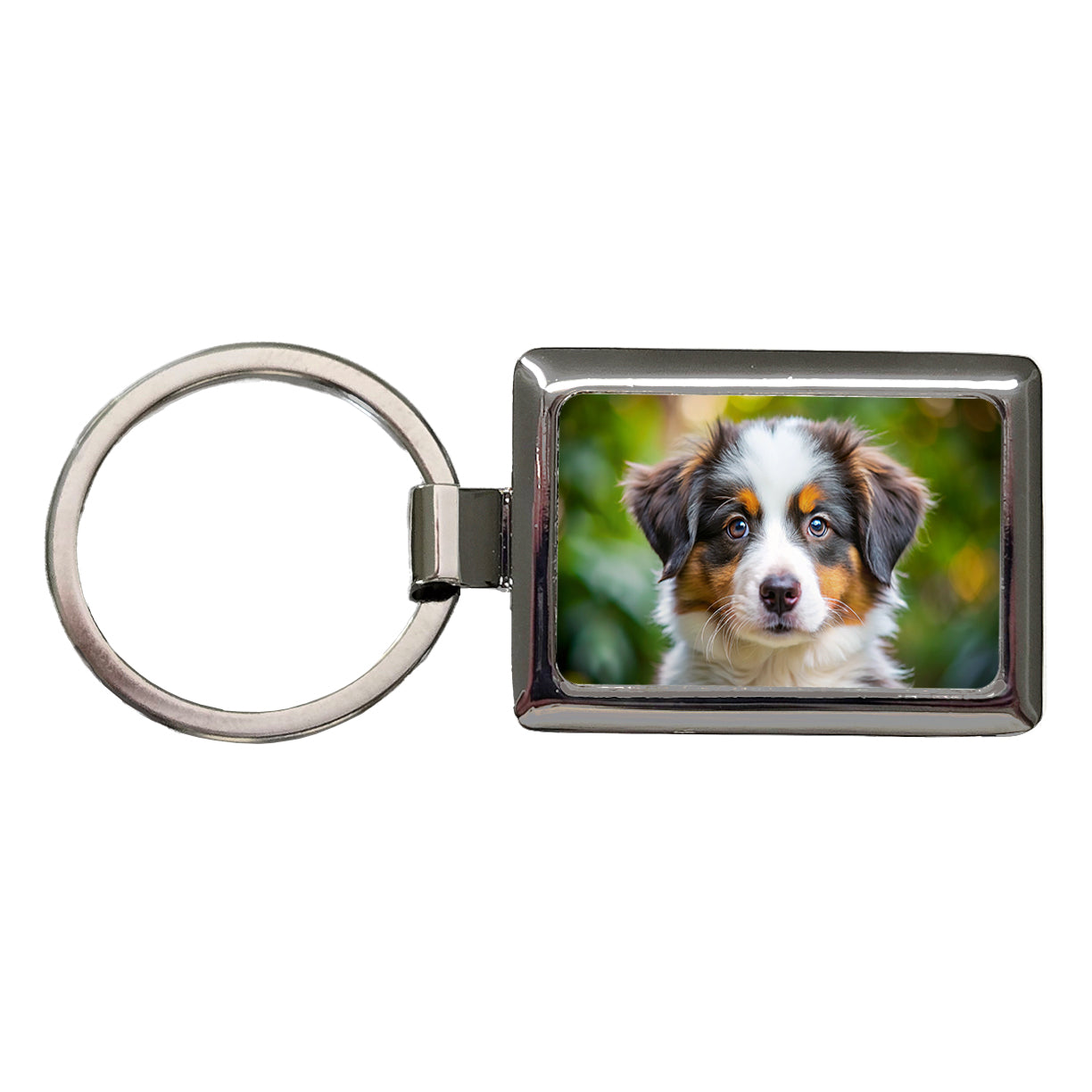 Australian Shepherd Dog Puppy Photo Rectangle Metal Keychain
