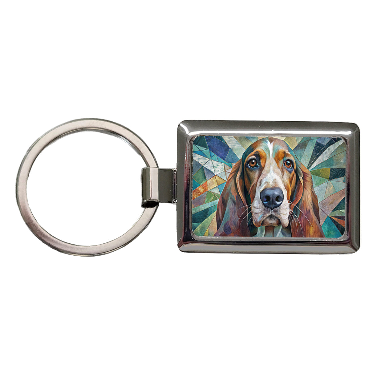 Basset Hound Dog Abstract Art Rectangle Metal Keychain
