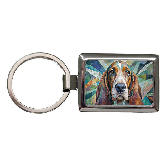 Basset Hound Dog Abstract Art Rectangle Metal Keychain