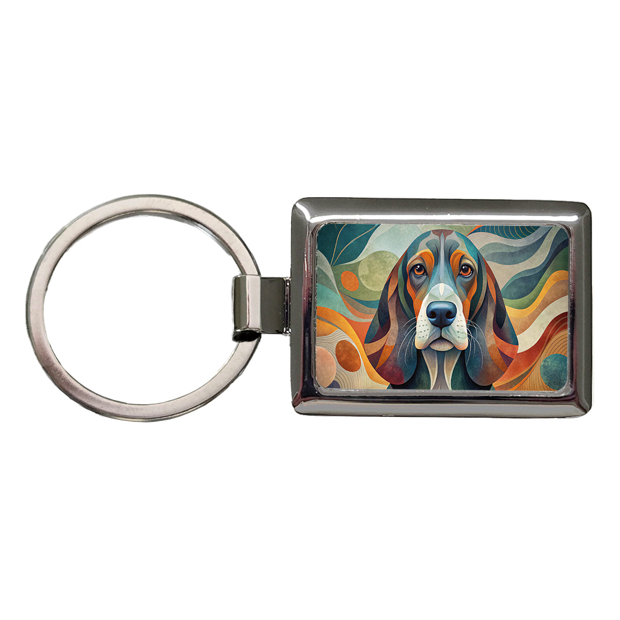 Basset Hound Dog Abstract Stylized Art Rectangle Metal Keychain