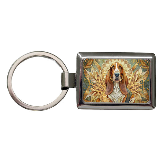 Basset Hound Dog Art Nouveau Rectangle Metal Keychain
