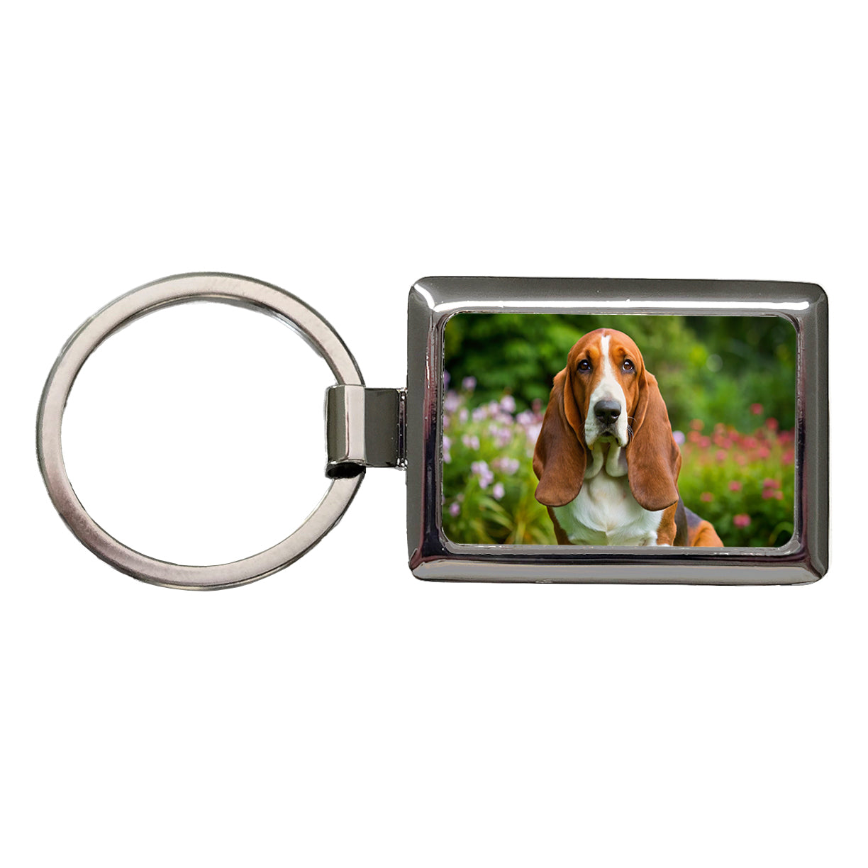 Basset Hound Dog Photo Rectangle Metal Keychain