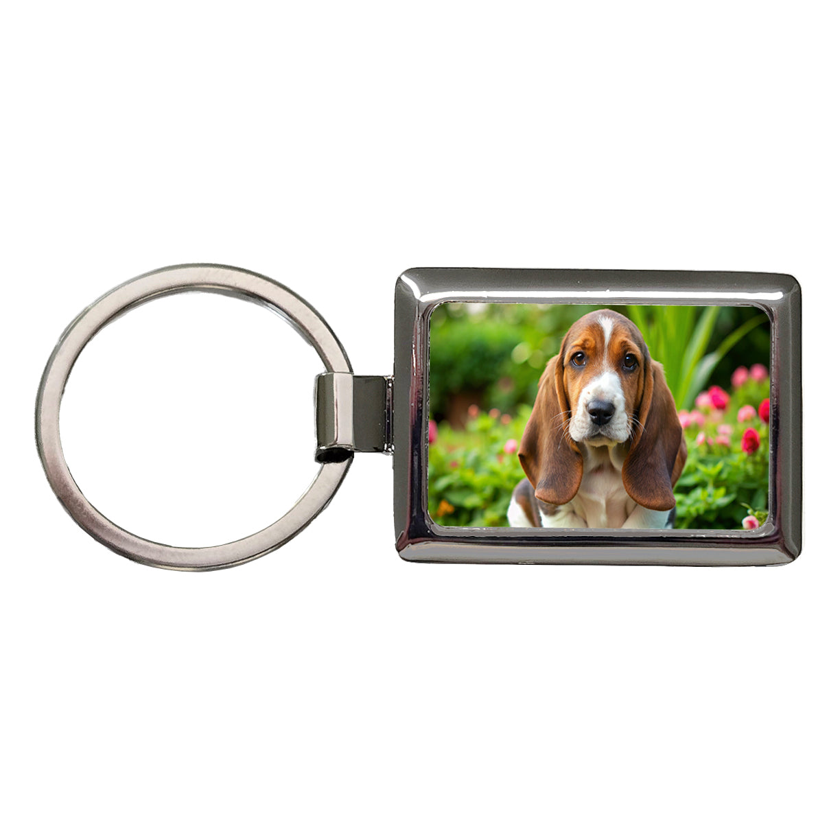 Basset Hound Dog Puppy Photo Rectangle Metal Keychain