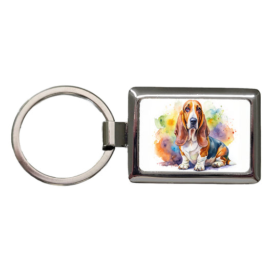 Basset Hound Dog Watercolor Style Rectangle Metal Keychain