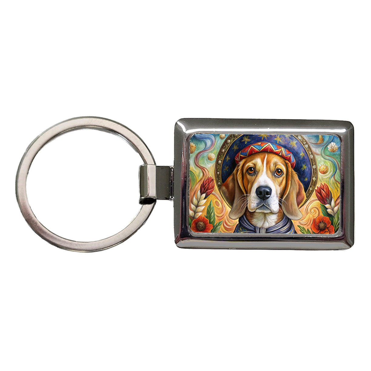 Beagle Dog French Bohemian Art Rectangle Metal Keychain