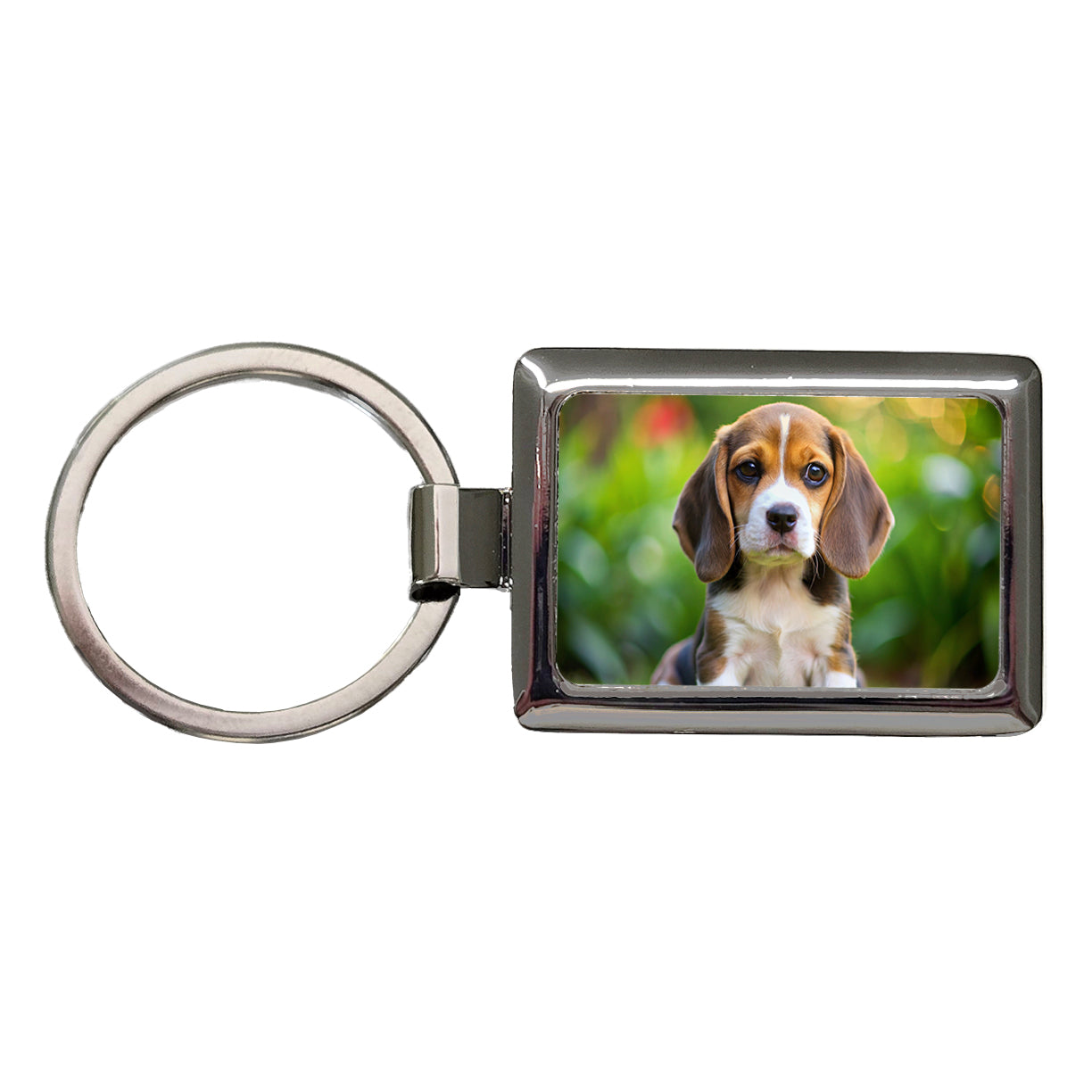Beagle Dog Puppy Photo Rectangle Metal Keychain