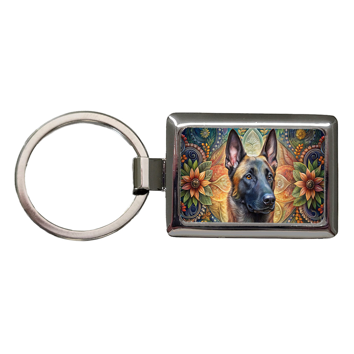 Belgian Malinois Dog Bohemian Art Rectangle Metal Keychain