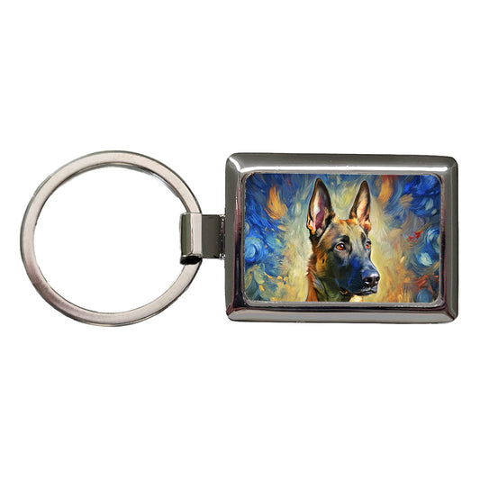 Belgian Malinois Dog Expressionism Art Rectangle Metal Keychain