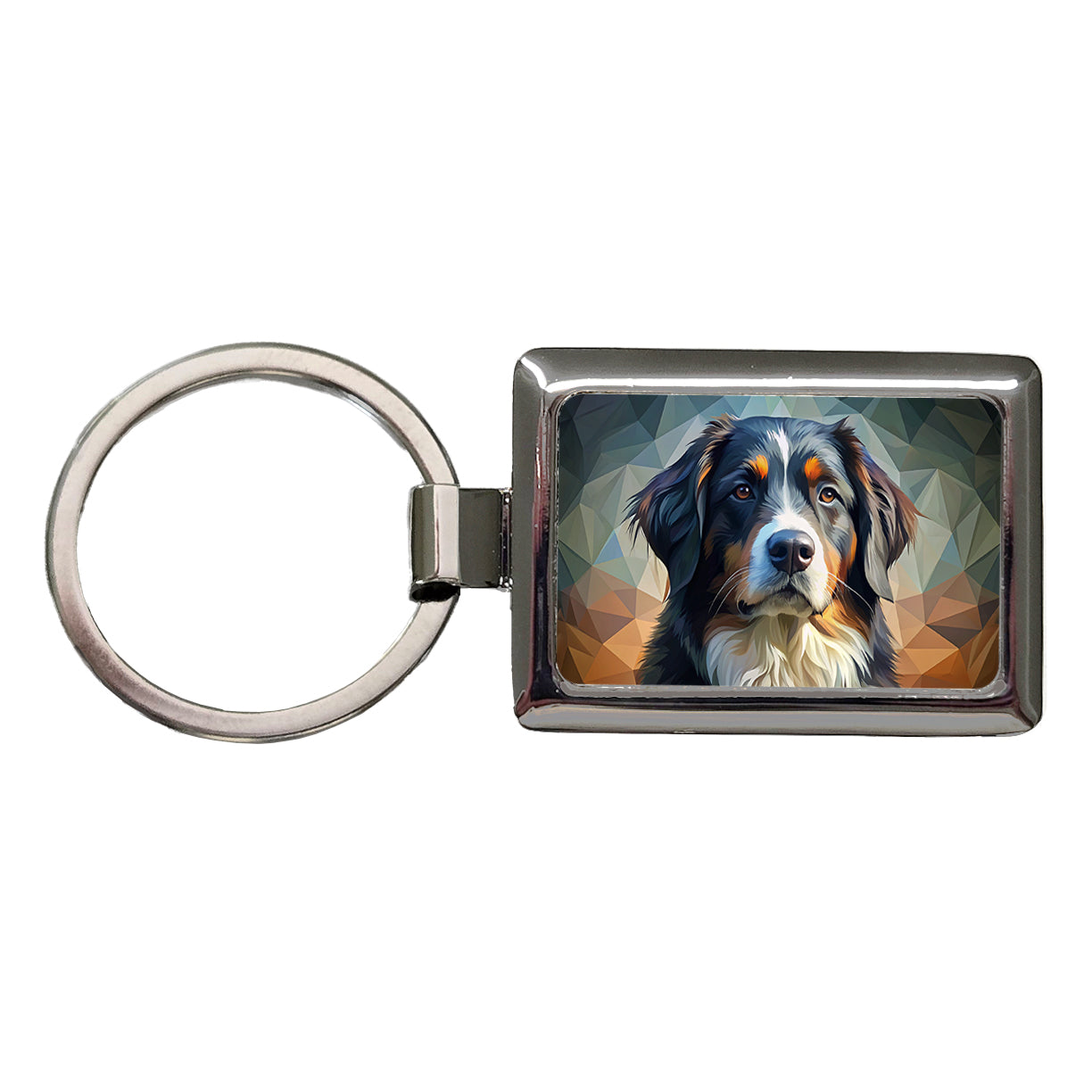 Bernese Mountain Dog Abstract Stylized Art Rectangle Metal Keychain