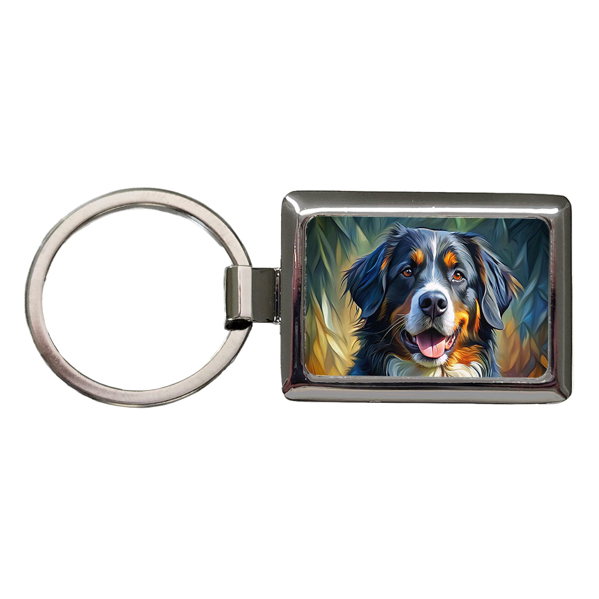 Bernese Mountain Dog Expressionism Art Rectangle Metal Keychain