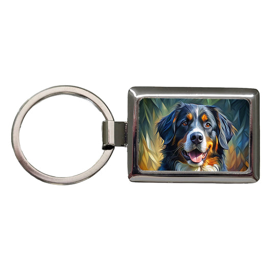 Bernese Mountain Dog Expressionism Art Rectangle Metal Keychain