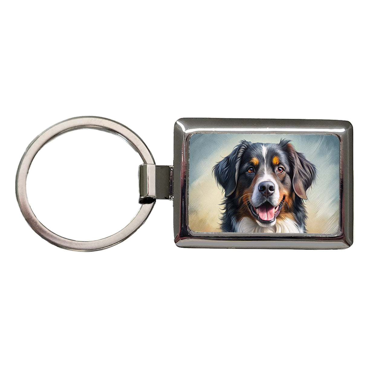Bernese Mountain Dog Illustration Rectangle Metal Keychain