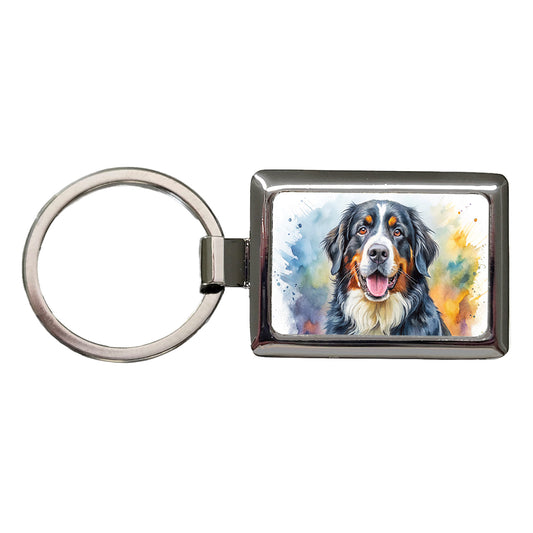 Bernese Mountain Dog Watercolor Style Rectangle Metal Keychain