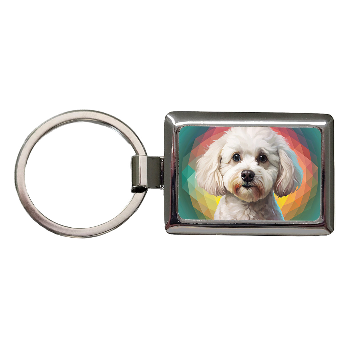 Bichon Frise Dog Contemporary Art Rectangle Metal Keychain