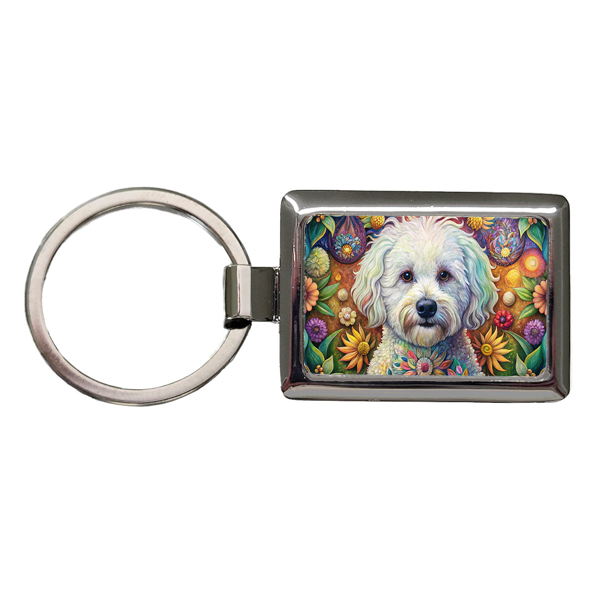 Bichon Frise Dog French Bohemian Art Rectangle Metal Keychain