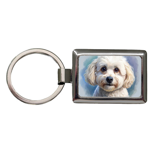 Bichon Frise Dog Illustration Rectangle Metal Keychain