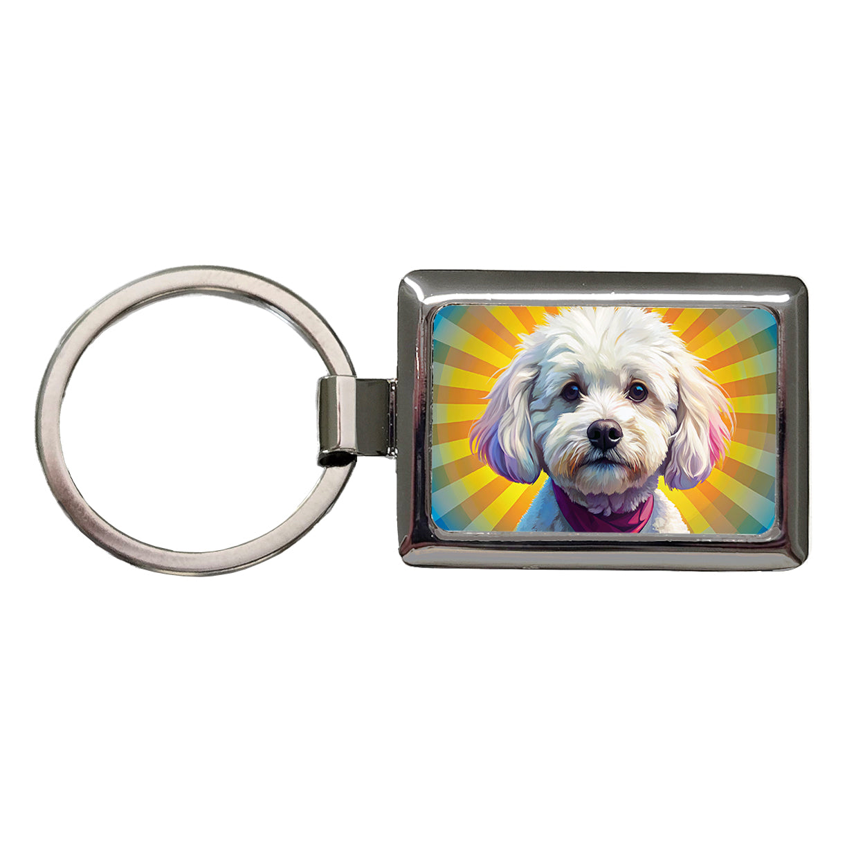 Bichon Frise Dog Pop Art Rectangle Metal Keychain