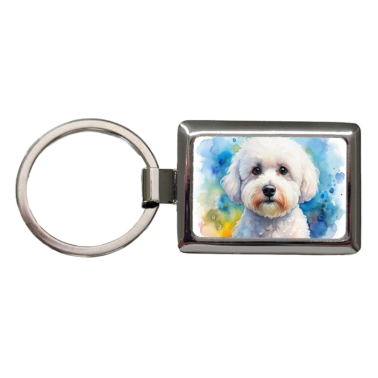 Bichon Frise Dog Watercolor Style Rectangle Metal Keychain