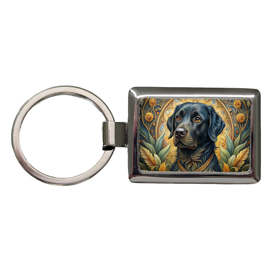 Black Labrador Retriever Dog Art Nouveau Rectangle Metal Keychain