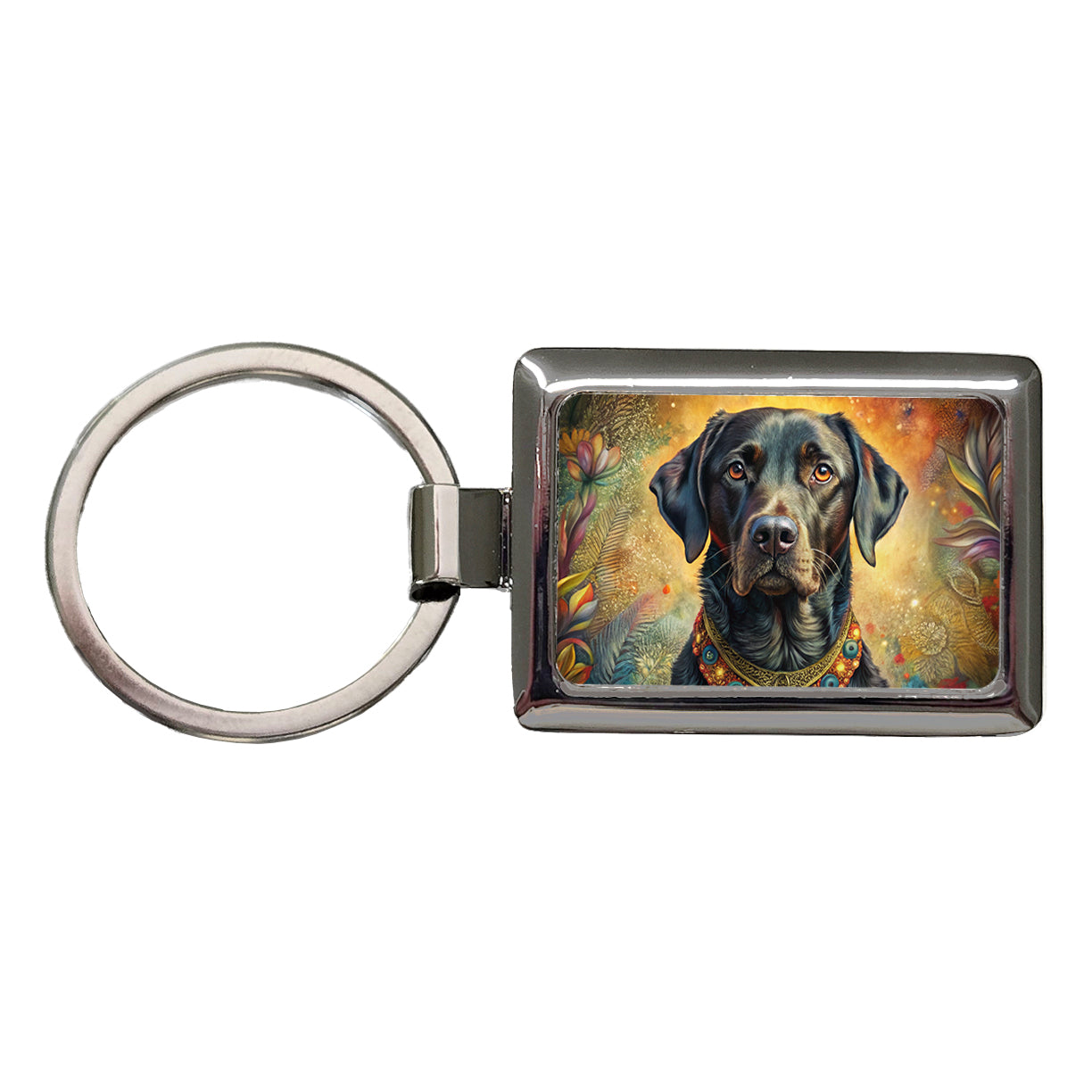Black Labrador Retriever Dog Bohemian Art Rectangle Metal Keychain