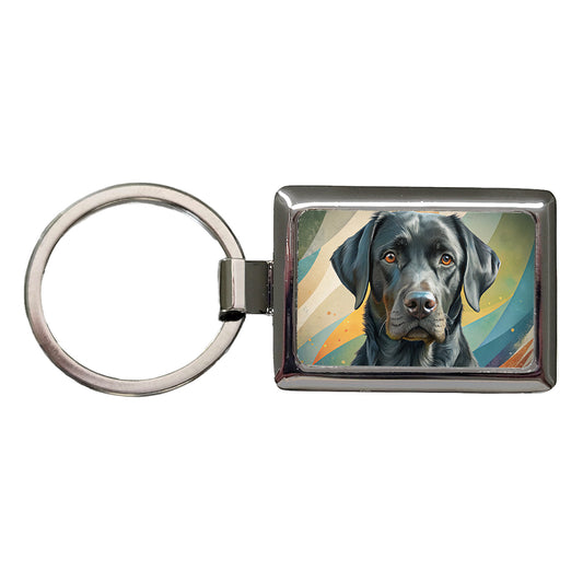 Black Labrador Retriever Dog Contemporary Art Rectangle Metal Keychain