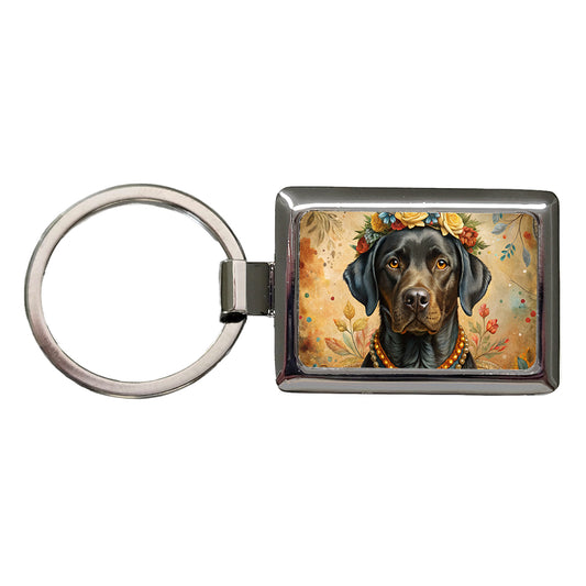 Black Labrador Retriever Dog French Bohemian Art Rectangle Metal Keychain