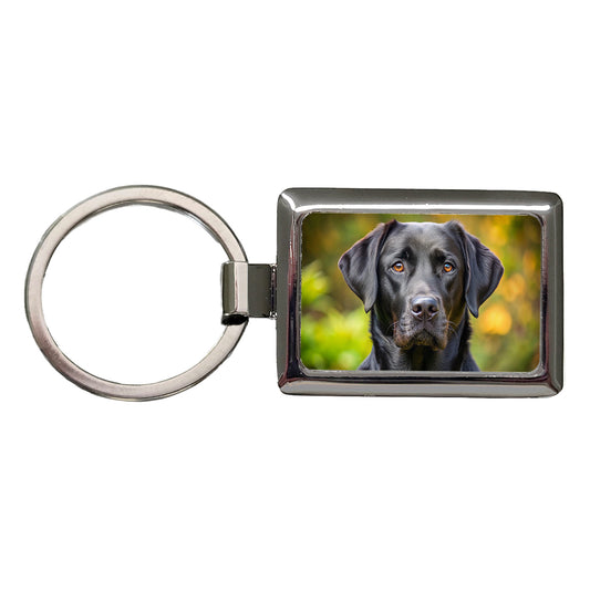 Black Labrador Retriever Dog Photo Rectangle Metal Keychain