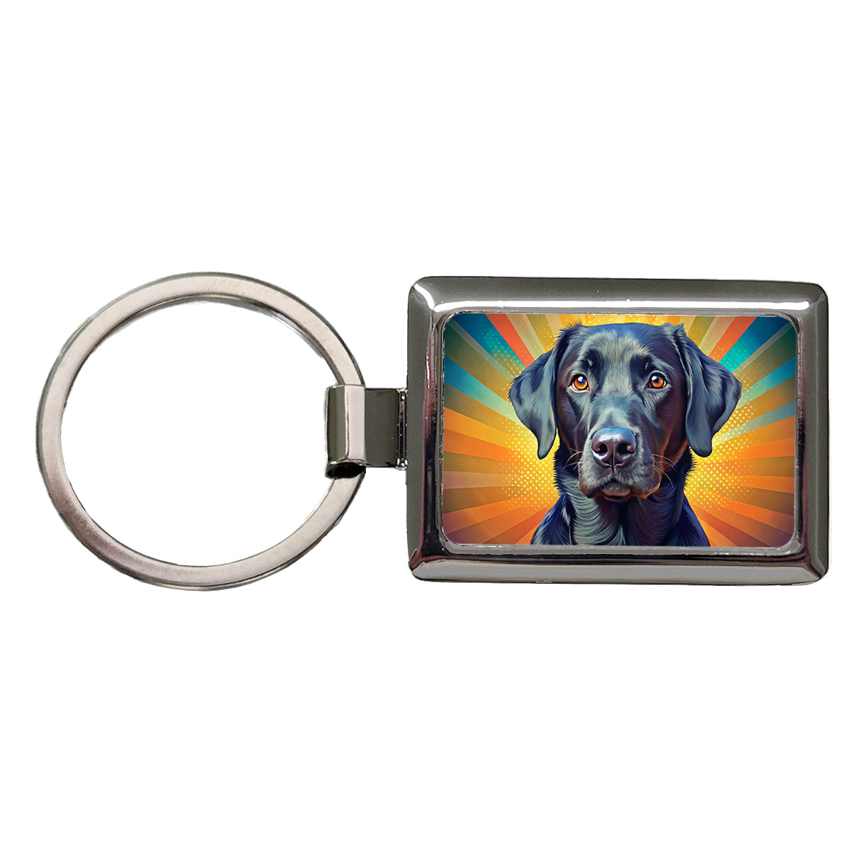 Black Labrador Retriever Dog Pop Art Rectangle Metal Keychain
