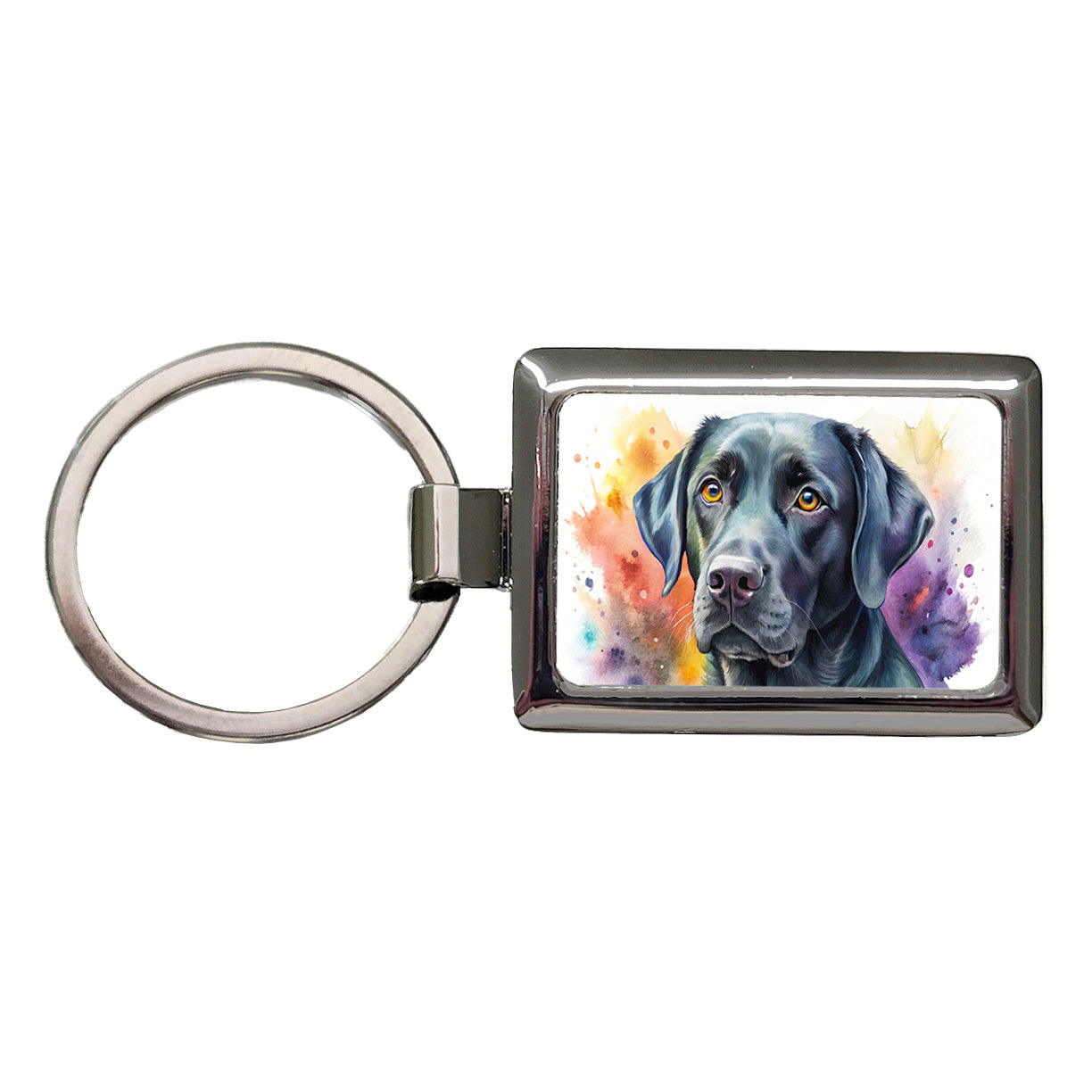 Black Labrador Retriever Dog Watercolor Style Rectangle Metal Keychain