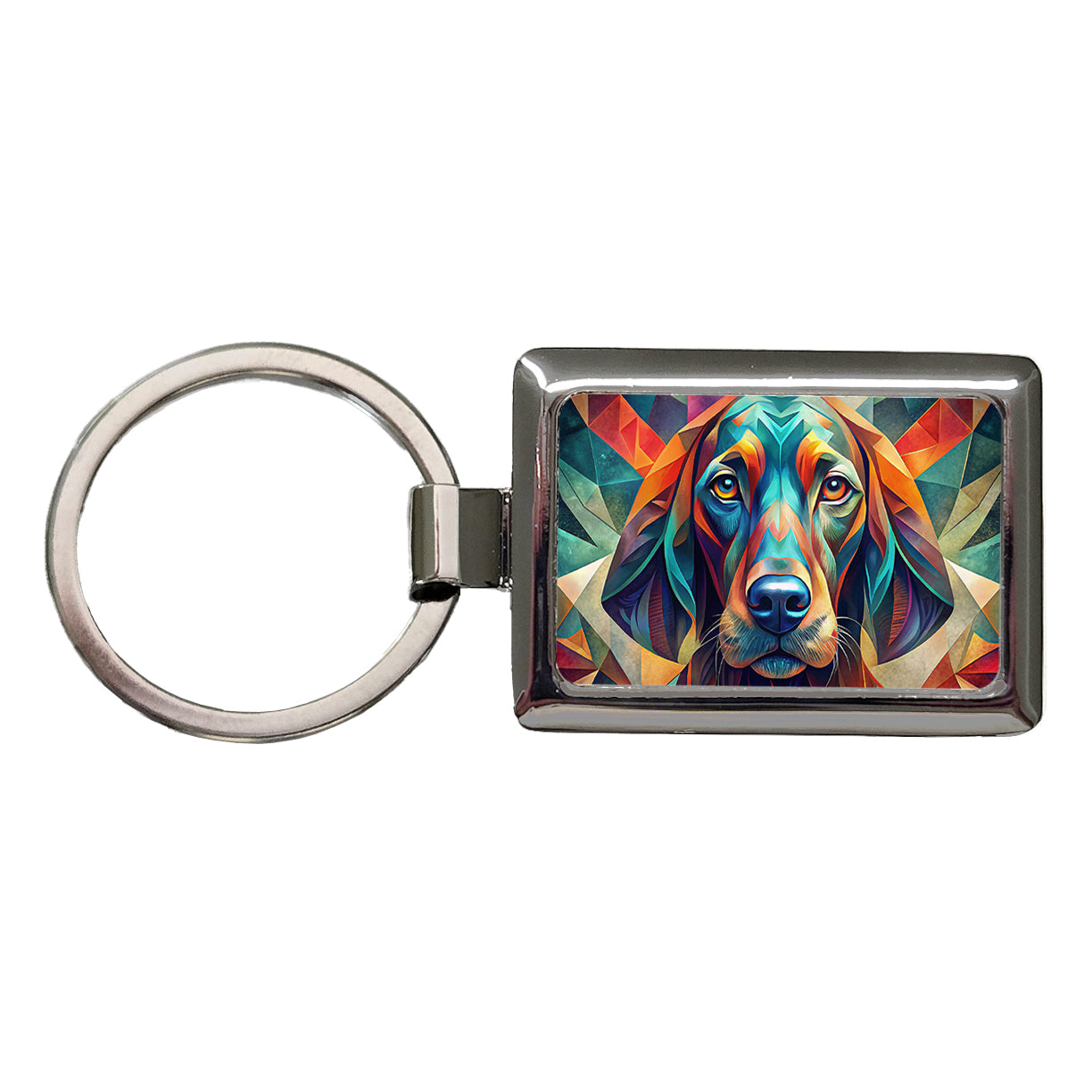 Bloodhound Dog Abstract Stylized Art Rectangle Metal Keychain