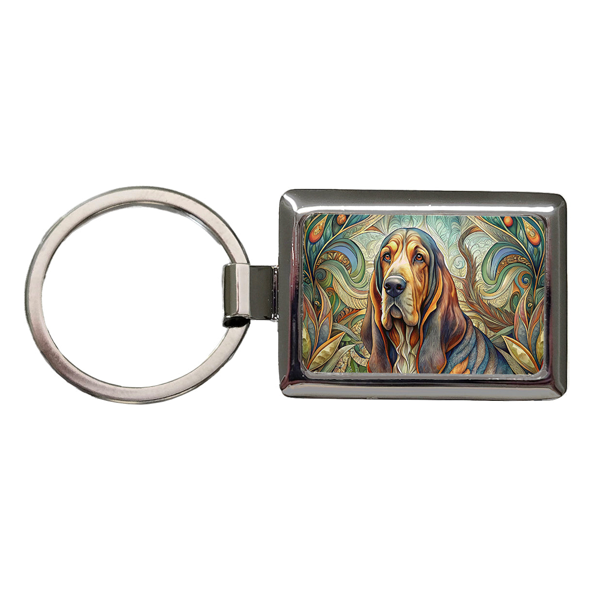 Bloodhound Dog Art Nouveau Rectangle Metal Keychain