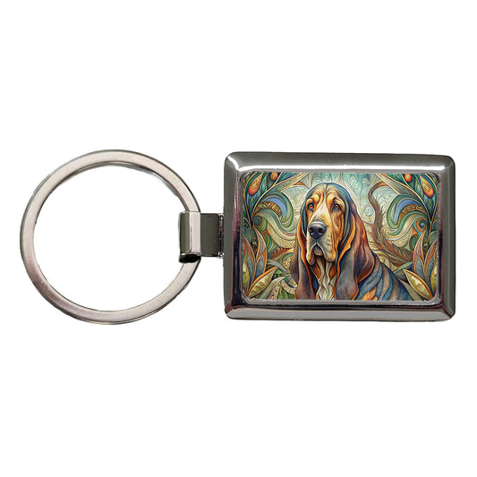 Bloodhound Dog Art Nouveau Rectangle Metal Keychain