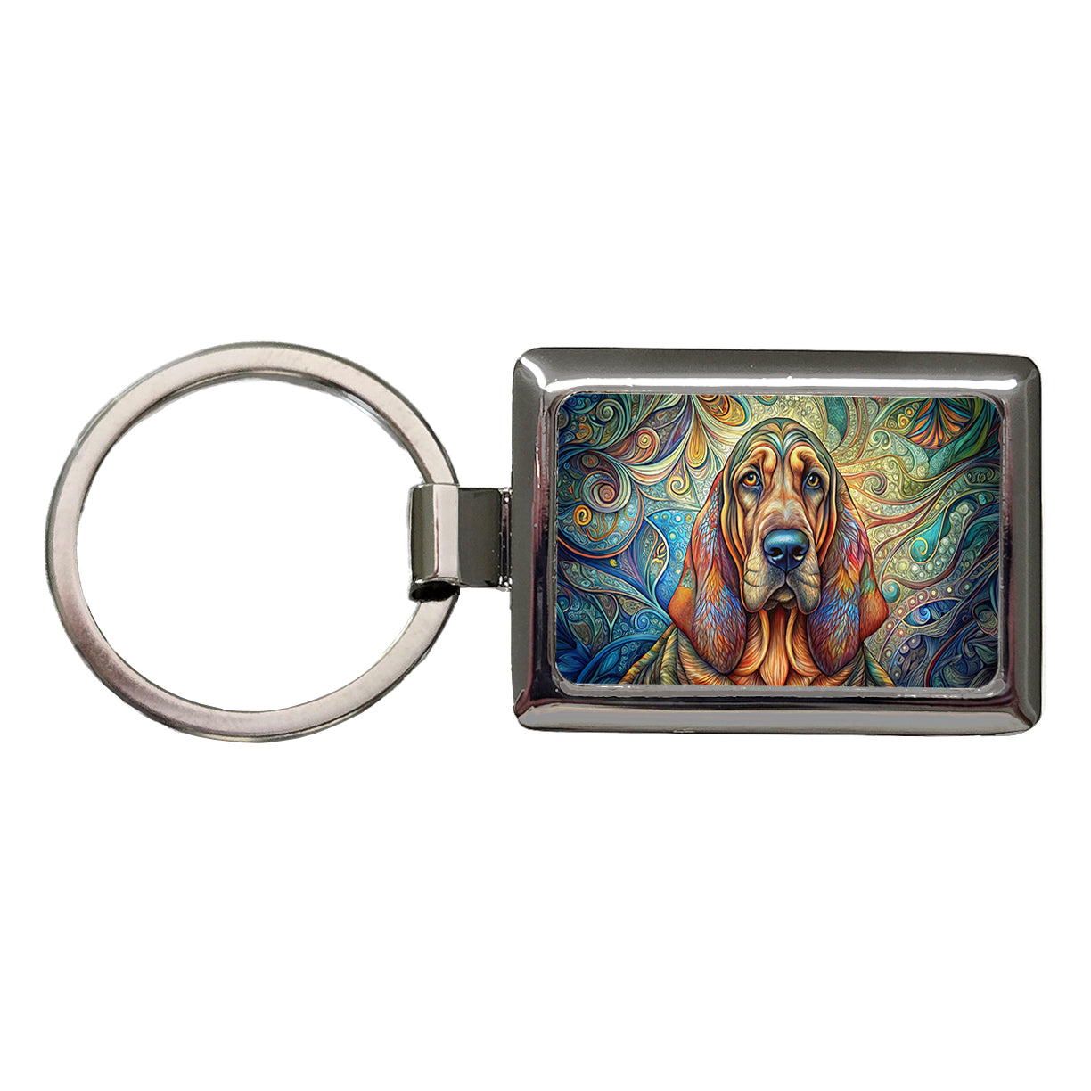Bloodhound Dog Bohemian Art Rectangle Metal Keychain