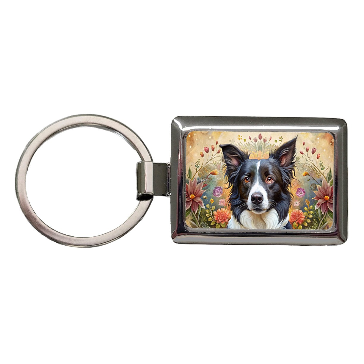 Border Collie Dog French Bohemian Art Rectangle Metal Keychain