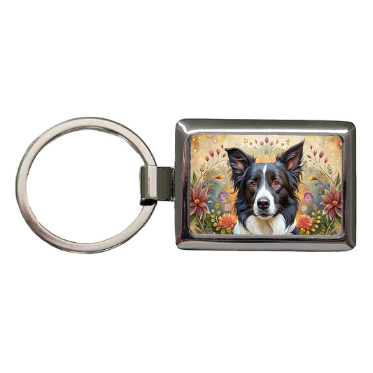 Border Collie Dog French Bohemian Art Rectangle Metal Keychain