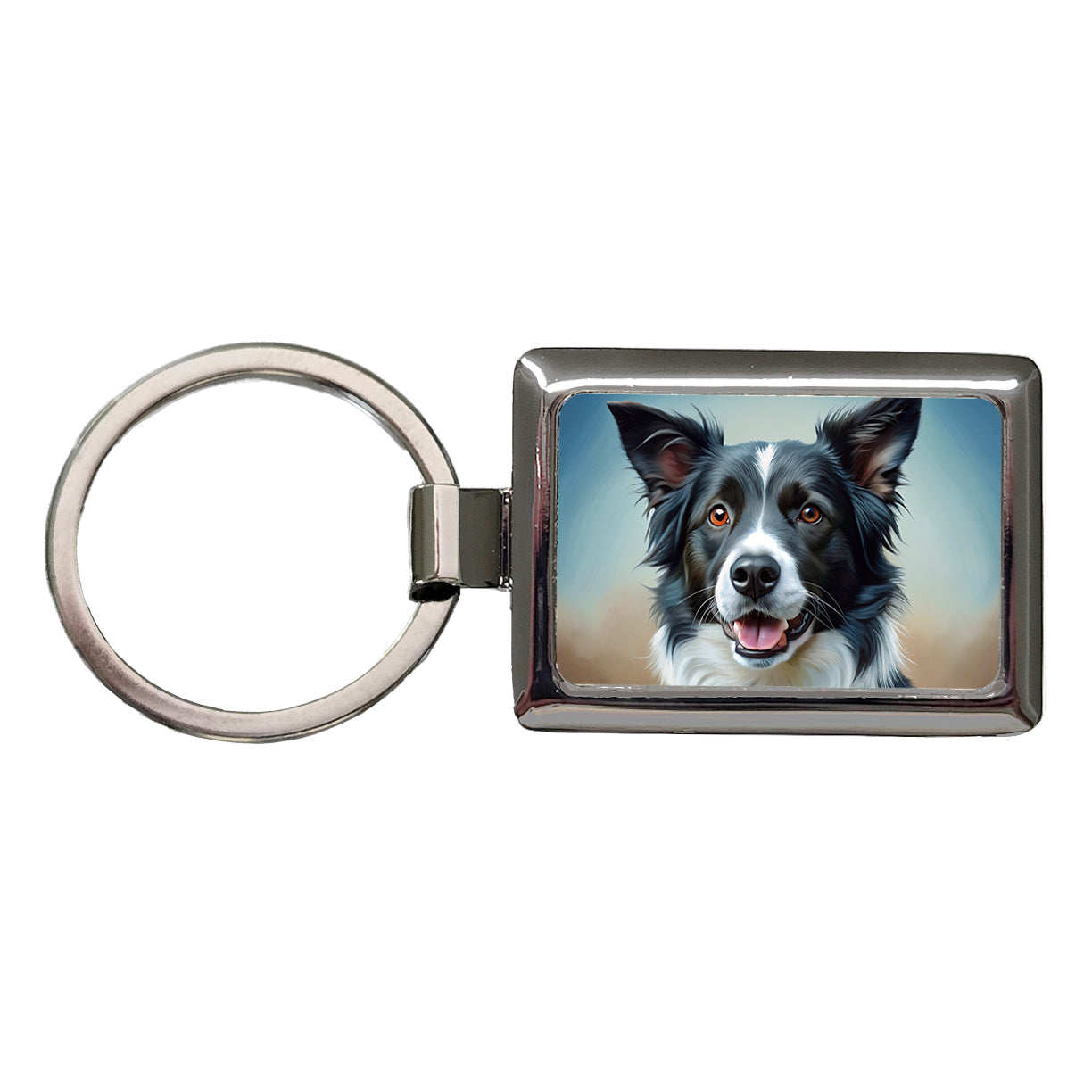 Border Collie Dog Illustration Rectangle Metal Keychain