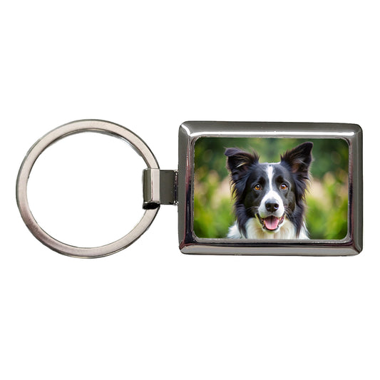 Border Collie Dog Photo Rectangle Metal Keychain