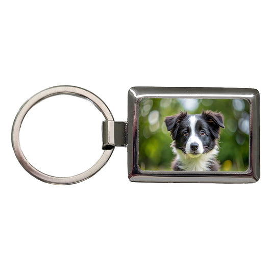 Border Collie Dog Puppy Photo Rectangle Metal Keychain
