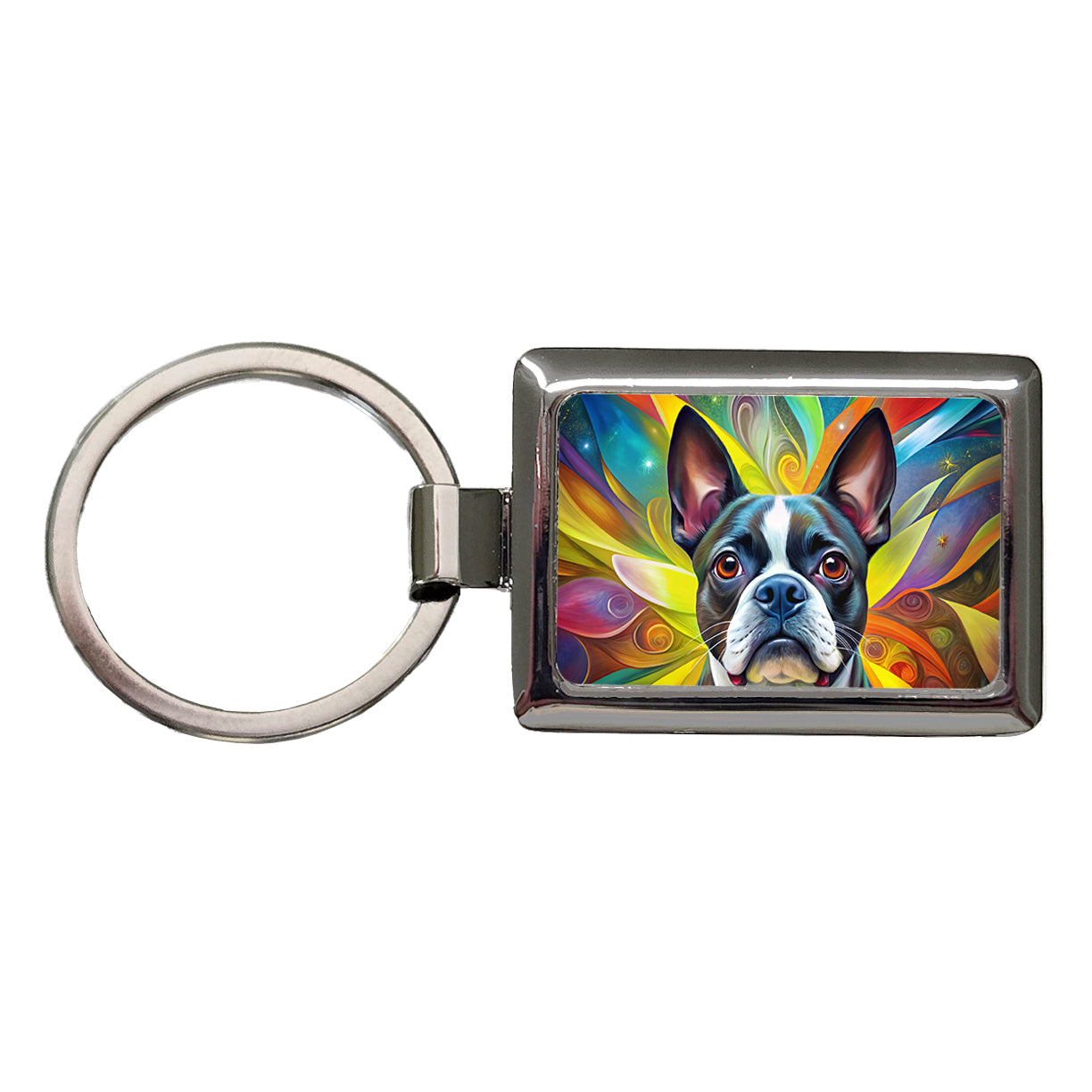Boston Terrier Dog Abstract Art Rectangle Metal Keychain