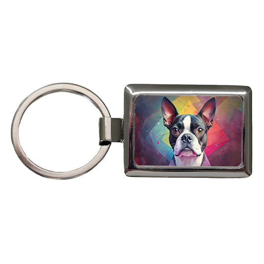 Boston Terrier Dog Contemporary Art Rectangle Metal Keychain
