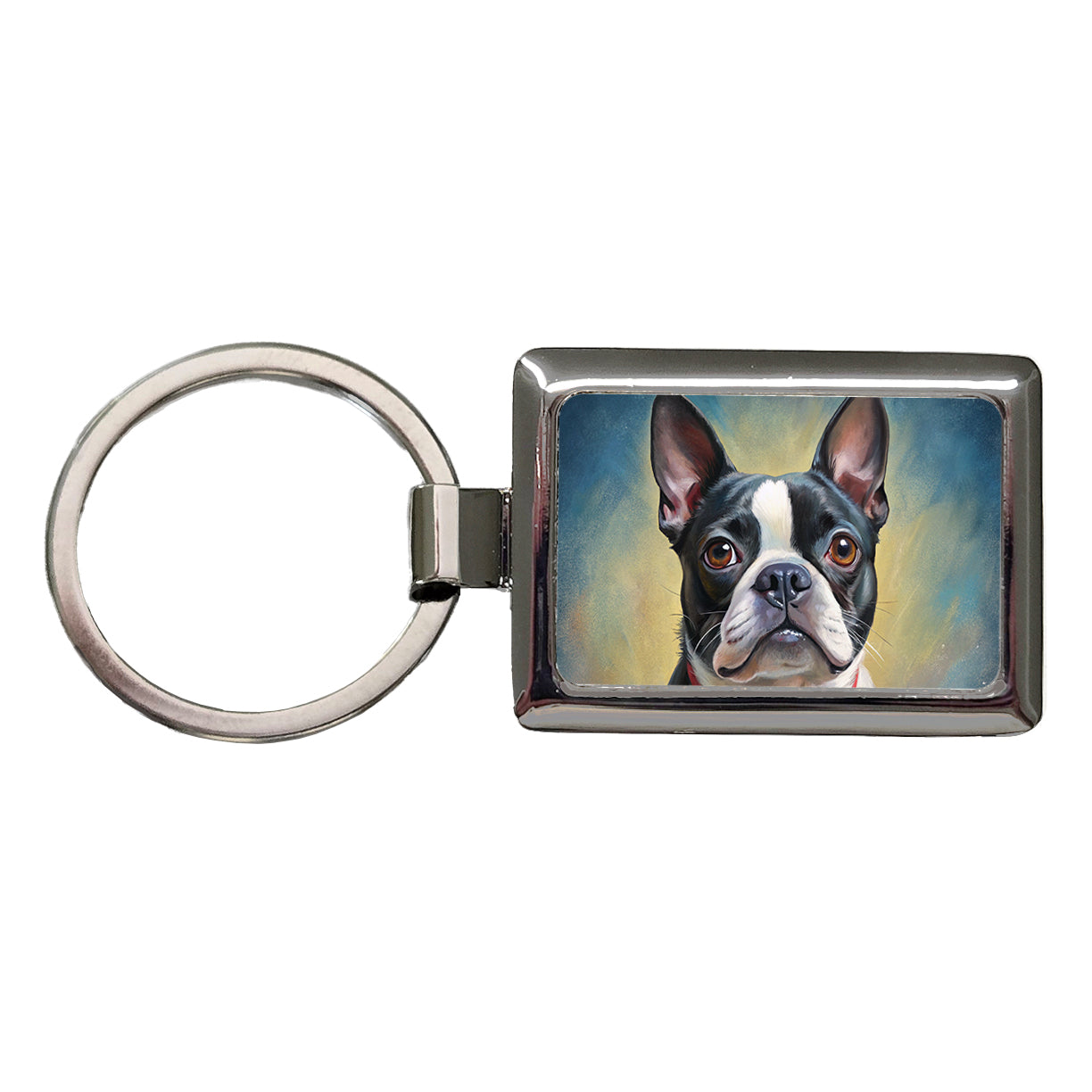 Boston Terrier Dog Illustration Rectangle Metal Keychain